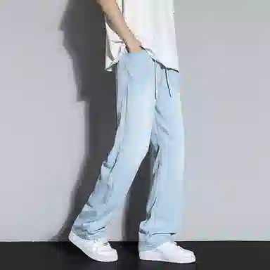 八哥 美式街头复古高街风基础款纯色长裤阔腿裤时尚百搭宽松舒适透气休闲牛仔裤 男女同款