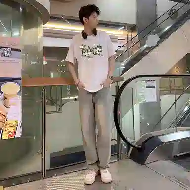 八哥 美式高街简约基础款创意花朵字母短袖做旧纯色长裤休闲运动套装 男女同款