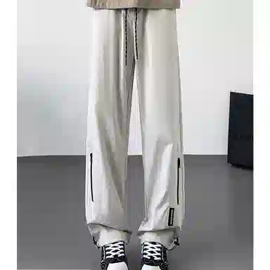 八哥 美式高街侧拉链褶皱款防水户外机能冲锋纯色基础款冰丝凉感宽松直筒垂直微喇休闲裤 男女同款
