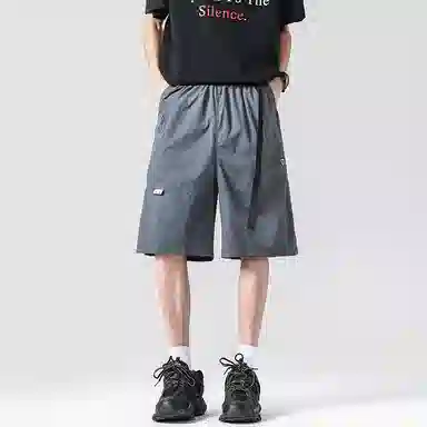 八哥 美式夏季复古街头高街风腰带设计纯色基础款五分裤时尚百搭宽松舒适透气凉感休闲短裤 男女同款