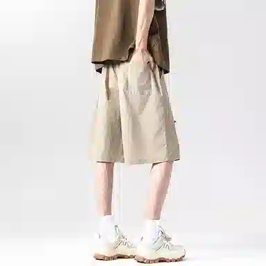 八哥 美式夏季复古街头高街风腰带设计纯色基础款五分裤时尚百搭宽松舒适透气凉感休闲短裤 男女同款