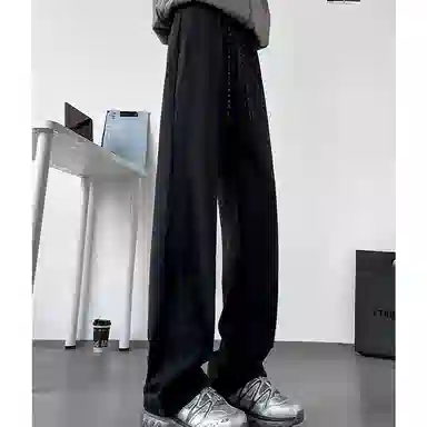八哥 美式高街侧拉链褶皱款防水户外机能冲锋纯色基础款冰丝凉感宽松直筒垂直微喇休闲裤 男女同款