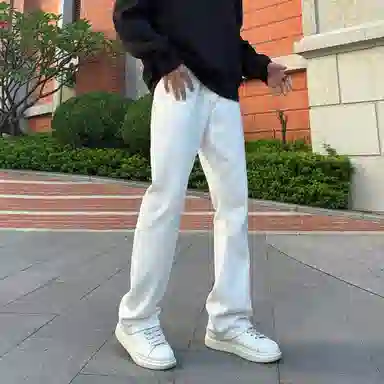 八哥 美式高街暗夜弯刀极简通勤经典款宽松直筒做旧百搭复古纯色堆积感轻水洗牛仔裤 男女同款
