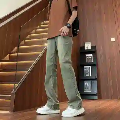 八哥 美式高街暗夜弯刀极简通勤经典款宽松直筒做旧百搭复古纯色堆积感轻水洗牛仔裤 男女同款