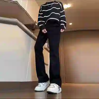 八哥 美式高街简约无性别穿搭基础款复古直筒垂感轻度水洗做旧弹力纯色牛仔裤 男女同款