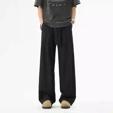 八哥 美式纯色高街时尚百搭宽松舒适透气直筒休闲裤 男女同款