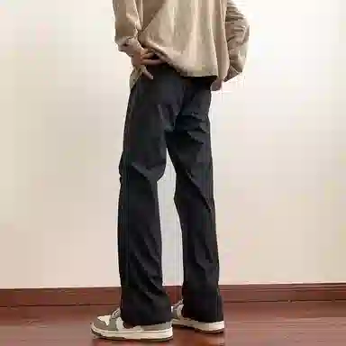 八哥 美式高街侧拉链褶皱款防水户外机能冲锋纯色基础款冰丝凉感宽松直筒垂直微喇休闲裤 男女同款