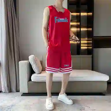 八哥 条纹拼接撞色字母印花背心宽松百搭时尚短裤大码休闲运动套装 男女同款 黑色