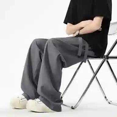 八哥 美式纯色高街时尚百搭宽松舒适透气直筒休闲裤 男女同款