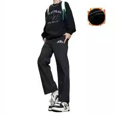 八哥 美式高街侧拉链褶皱款防水户外机能冲锋纯色基础款冰丝凉感宽松直筒垂直微喇休闲裤 男女同款