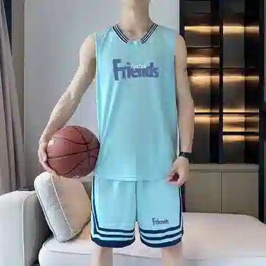 八哥 条纹拼接撞色字母印花背心宽松百搭时尚短裤大码休闲运动套装 男女同款 黑色
