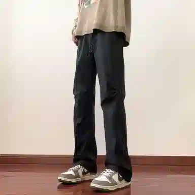 八哥 美式高街侧拉链褶皱款防水户外机能冲锋纯色基础款冰丝凉感宽松直筒垂直微喇休闲裤 男女同款