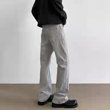 八哥 美式高街简约基础款水洗做旧宽松直筒高腰系带休闲百搭弹力垂感日常通勤牛仔裤 男女同款