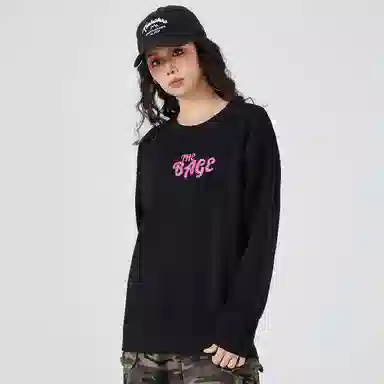 八哥 日系复古做旧字母印花套头圆领长袖卫衣 男女同款
