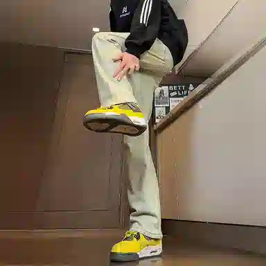 八哥 美式高街简约基础款水洗做旧宽松直筒高腰系带休闲百搭弹力垂感日常通勤牛仔裤 男女同款