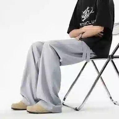 八哥 美式纯色高街时尚百搭宽松舒适透气直筒休闲裤 男女同款