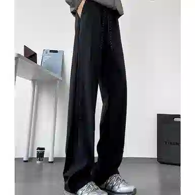 八哥 美式高街侧拉链褶皱款防水户外机能冲锋纯色基础款冰丝凉感宽松直筒垂直微喇休闲裤 男女同款