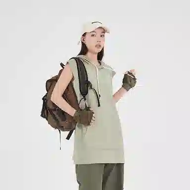 八哥 迷彩字母印花休闲宽松连帽套头美式街头无袖卫衣 男女同款