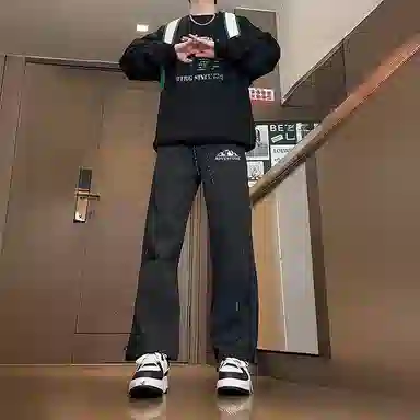 八哥 美式高街侧拉链褶皱款防水户外机能冲锋纯色基础款冰丝凉感宽松直筒垂直微喇休闲裤 男女同款