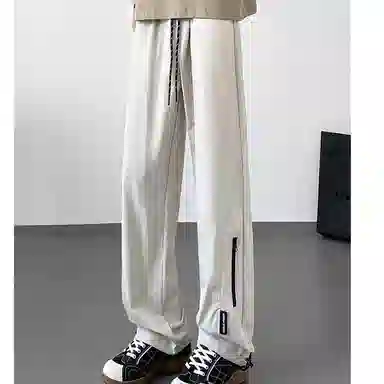 八哥 美式高街侧拉链褶皱款防水户外机能冲锋纯色基础款冰丝凉感宽松直筒垂直微喇休闲裤 男女同款