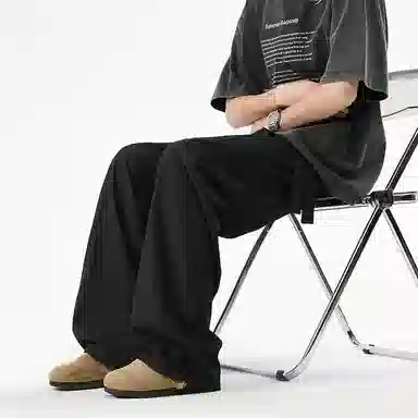 八哥 美式纯色高街时尚百搭宽松舒适透气直筒休闲裤 男女同款