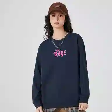 八哥 日系复古做旧字母印花套头圆领长袖卫衣 男女同款