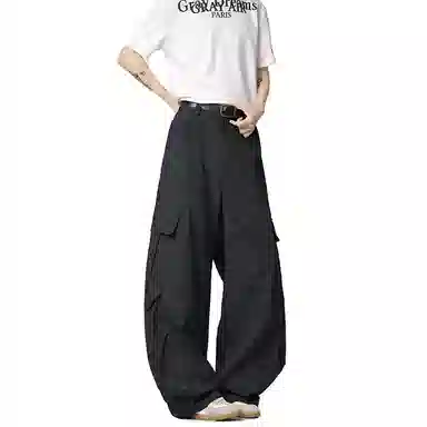八哥 美式复古高街风扎染设计基础款时尚百搭宽松阔腿裤舒适透气个性工装弯刀裤休闲裤 男女同款