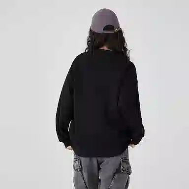 八哥 字母印花休闲圆领落肩宽松套头卫衣 男女同款