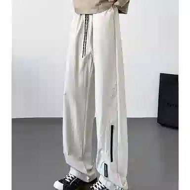 八哥 美式高街侧拉链褶皱款防水户外机能冲锋纯色基础款冰丝凉感宽松直筒垂直微喇休闲裤 男女同款