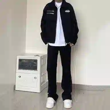 八哥 美式复古高街【弯刀黑牛】简约基础款水洗做旧中腰系带修身纯色直筒阔腿百搭弹力黄泥染薄款微喇牛仔裤 男女同款