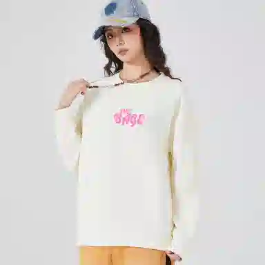 八哥 日系复古做旧字母印花套头圆领长袖卫衣 男女同款