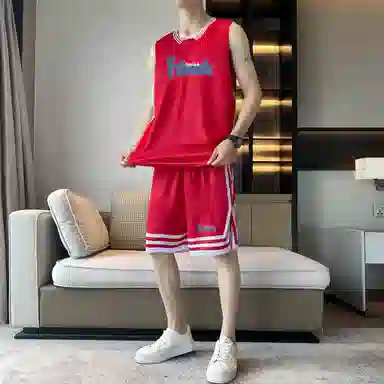 八哥 条纹拼接撞色字母印花背心宽松百搭时尚短裤大码休闲运动套装 男女同款 黑色