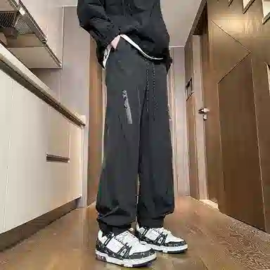 八哥 美式户外机能裤脚松紧魔术贴设计拉链褶皱高街登山防水冲锋宽松直筒垂感工装伞兵伐木休闲裤 男女同款