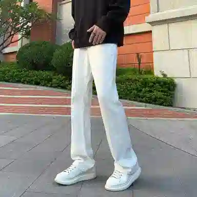 八哥 美式高街暗夜弯刀极简通勤经典款宽松直筒做旧百搭复古纯色堆积感轻水洗牛仔裤 男女同款