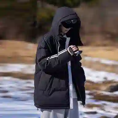 八哥 反季特卖白鸭绒美式高街基础款经典条纹面包服加绒加厚休闲宽松防寒外套连帽羽绒服 男女同款