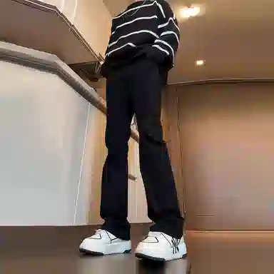 八哥 弯刀微喇裤美式高街简约基础轻度水洗做旧复古直筒高腰阔腿百搭休闲宽松百搭弹力修身微喇牛仔裤 男女同款