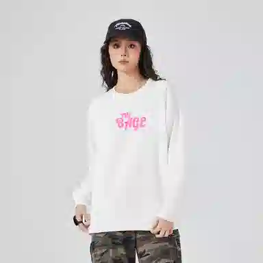 八哥 日系复古做旧字母印花套头圆领长袖卫衣 男女同款