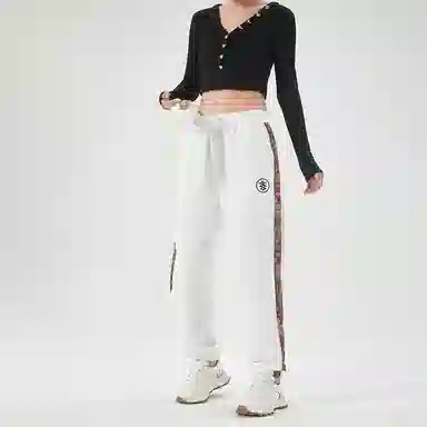 八哥 基础款小熊花纹边百搭宽松束脚弹力潮流时尚长裤休闲裤 男女同款