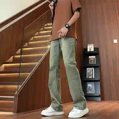 八哥 美式高街暗夜弯刀极简通勤经典款宽松直筒做旧百搭复古纯色堆积感轻水洗牛仔裤 男女同款
