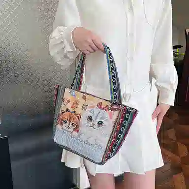 米囹 动物元素精致有型 气质通勤 质地亲肤面料耐用 女款 轻盈 拎包 小号 青少年 图一/图三/图二