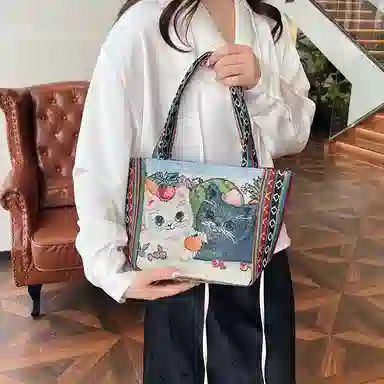 米囹 动物元素精致有型 气质通勤 质地亲肤面料耐用 女款 轻盈 拎包 小号 青少年 图一/图三/图二