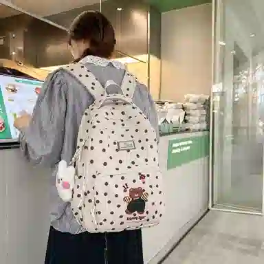 米囹 多色可选潮百搭 通勤背包学院风 小清新男女同款 轻盈 双肩包 常规 爱心狗/格子狗/小女孩/点点狗/波点熊