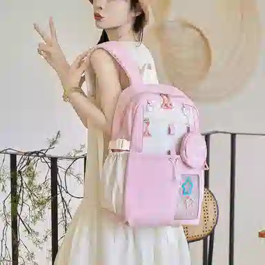 米囹 上学精致范多色可选 背包大容量高中初中 女款  轻盈 双肩包 常规 黑色/粉红色/紫罗兰/黄色/天蓝色