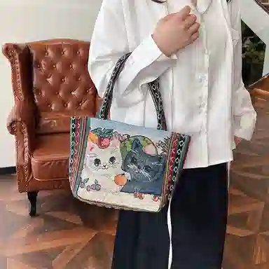 米囹 动物元素精致有型 气质通勤 质地亲肤面料耐用 女款 轻盈 拎包 小号 青少年 图一/图三/图二