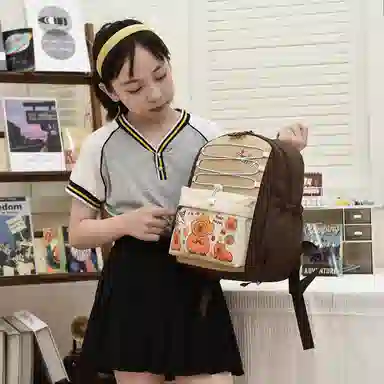 米囹 多功能耐用大容量日常可爱 小学生百搭单品小清新 男女同款 轻盈 双肩包 常规 卡其色/粉色/棕色