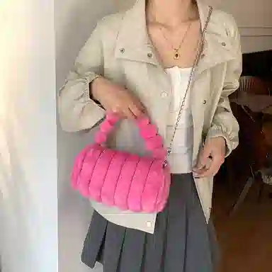 米囹 别样绒毛可爱风 小清新学生纯色街潮风 女孩包 轻盈 斜跨包 中号 白色/灰色/黑色/粉红色/玫红色/咖啡色