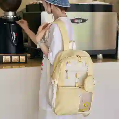 米囹 上学精致范多色可选 背包大容量高中初中 女款  轻盈 双肩包 常规 黑色/粉红色/紫罗兰/黄色/天蓝色