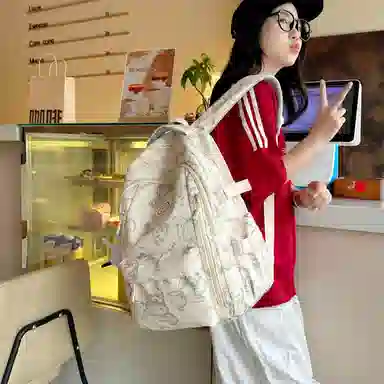 米囹 潮萌印花美感 学生向往质地亲肤耐磨 百搭户外男女同款 轻盈 双肩包 常规 乳白色/灰色/黑色/紫色/绿色
