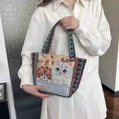 米囹 动物元素精致有型 气质通勤 质地亲肤面料耐用 女款 轻盈 拎包 小号 青少年 图一/图三/图二