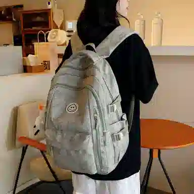 米囹 潮萌印花美感 学生向往质地亲肤耐磨 百搭户外男女同款 轻盈 双肩包 常规 乳白色/灰色/黑色/紫色/绿色